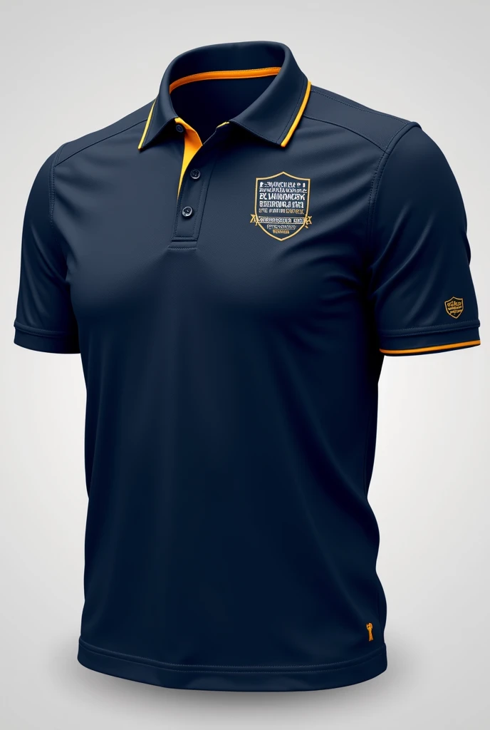 make me a front and back polo shirt for Civil Engineering organization. make a dominant color of navy blue and less color of mustart and white