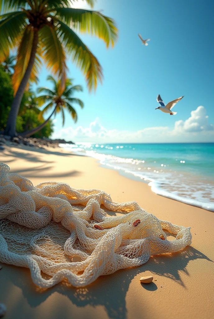 A single image of a net on the edge of a beach
