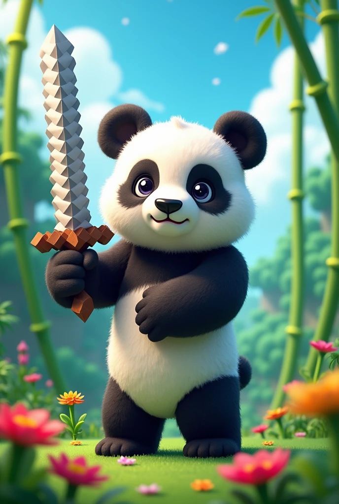 Minecraft Panda whit a sword of iron
