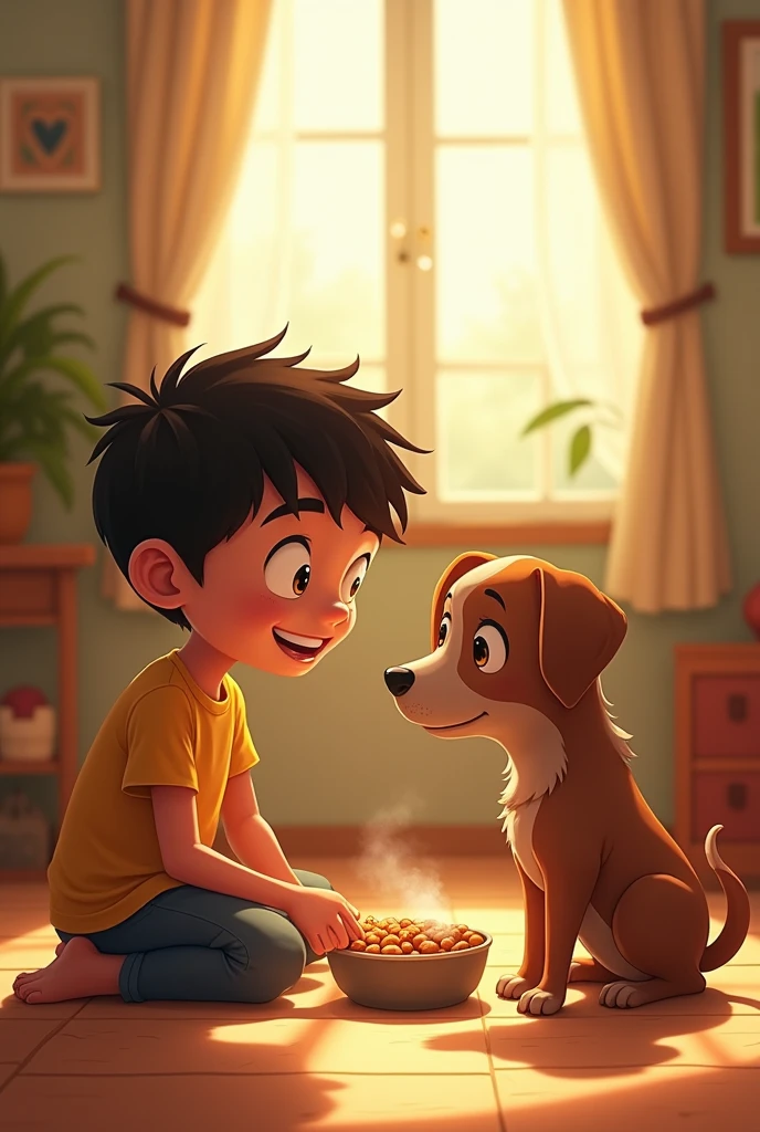 Rahul brings Tony dog home and begins to care for him. He carefully cleans Tony's wounds and provides him with warm food. Slowly, Tony's eyes show signs of relief and trust.
Rahul's face also reflects contentment and peace as he helps a living being in need. 3rdAnimastion cartoon10 years boy