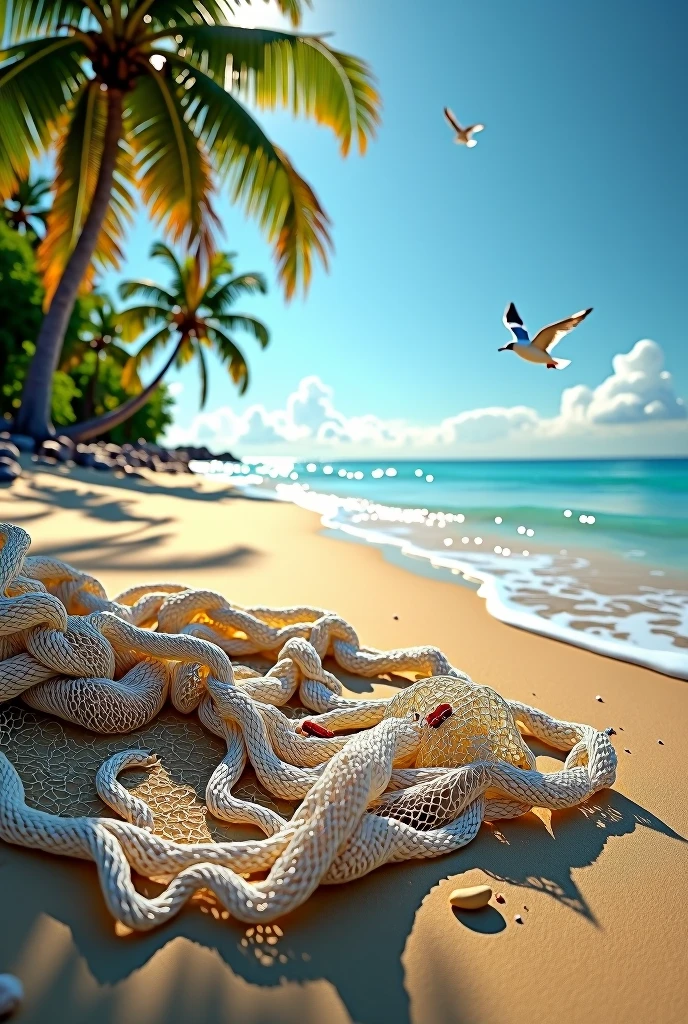 A single image of a net on the edge of a beach