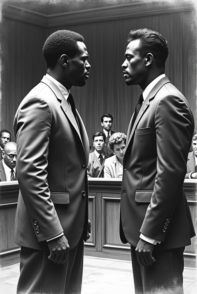 In the book of" To kill the mockingbird " by harper Lee Chapter 23, draw a drawing of Bob Ewell a black man confronting and harassing Atticus Finch a white man in courts by pencil in white and black colors only
