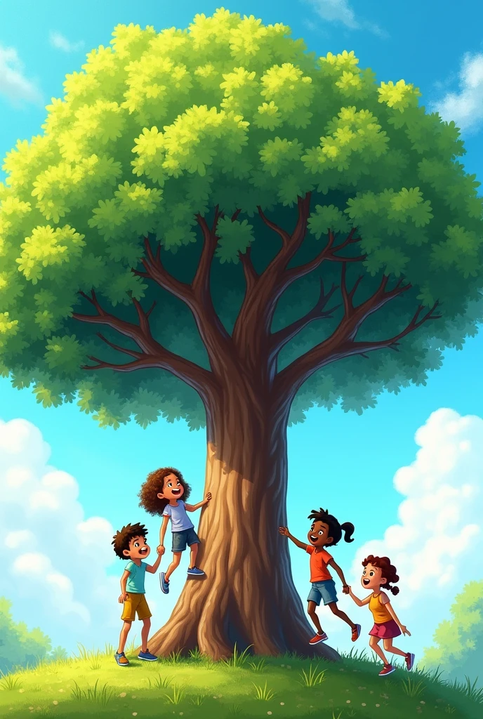 Photos of a tamarind tree with 4 children