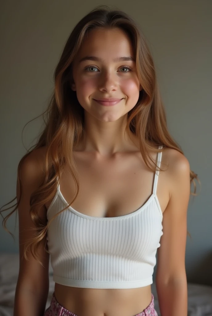 Girl 14years old taking picture of her breast in a crop top