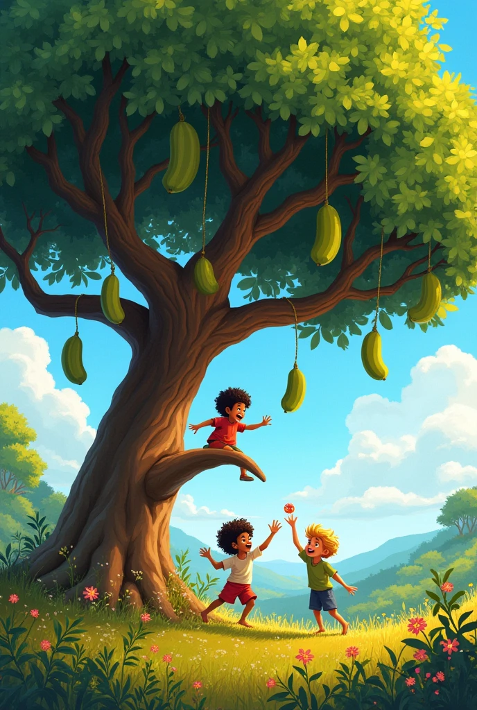Photos of a tamarind tree with 3 boys and a ...