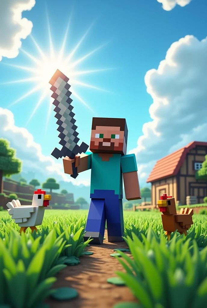 Minecraft whit a sword of iron on a farm minecraft graphics