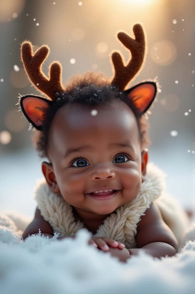 Image d'un bébé noir avec des corne de rennes et moustache de chat mignon