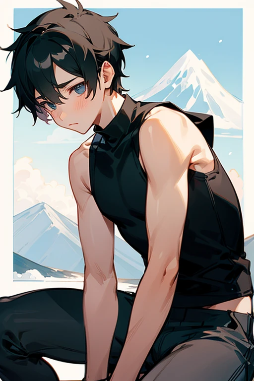 Snow Mountain Tight Black Tank Top Elementary School Boy