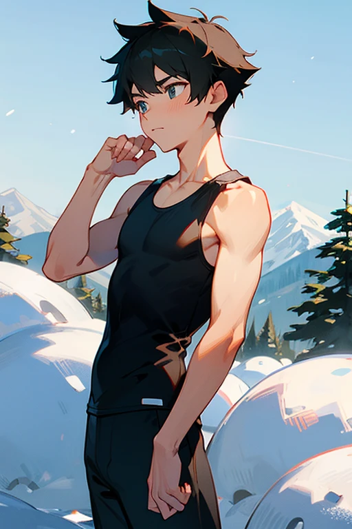 Snow Mountain Tight Black Tank Top Elementary School Boy