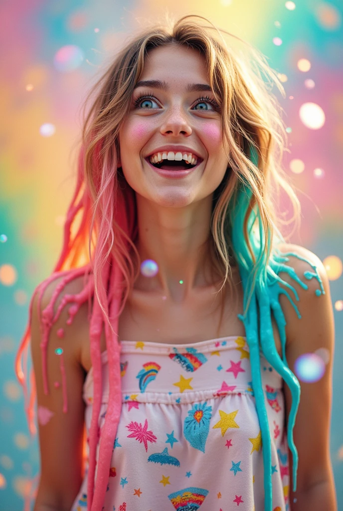 Real adult girl got rainbow slimed in hair