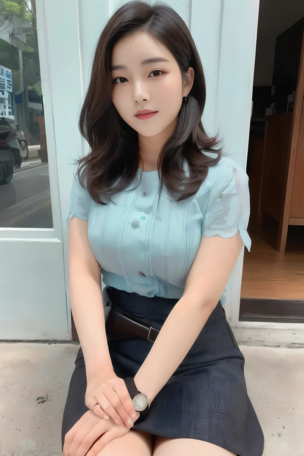 Asian woman in white shirt posing for photo, with short hair, beautiful south Korean woman, Korean Girl, beautiful Asian Girls, short hair, short haircut, xintong chen, an asian woman, Korean woman, gorgeous young Korean woman, Asian Girls, Chinese Girl, 27 years old, 8k selfie photo, 28 years old