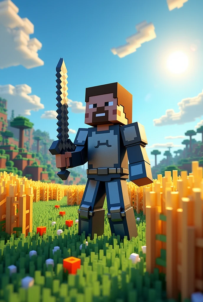 Minecraft  whit a sword of iron on a farm minecraft graphics whit iron armor