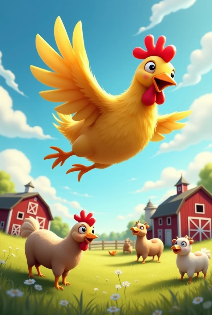 A chicken is flying