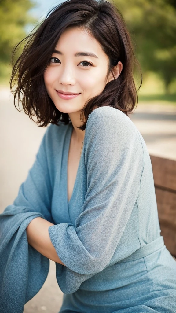 You are a professional photographer。 , short hair blown by the wind. She has a faint smile , Perfect Eyes, Perfect hands, Perfect body, Perfect Hair, Accurate the body, masterpiece, Accurate, Anatomically correct, Rough skin, Very detailed, Advanced Details, high quality, 最high quality, High resolution, 16K, 8k, Looking into the camera,Bold dresses、Thighs、happiness/joy, Character profile, Close-up,