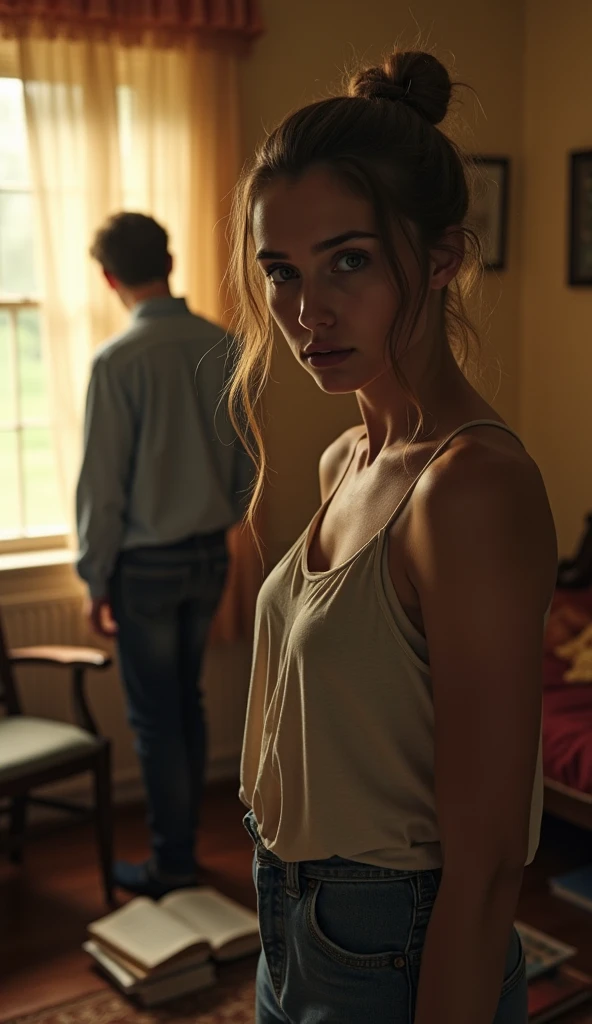 a female student was in a room with a man