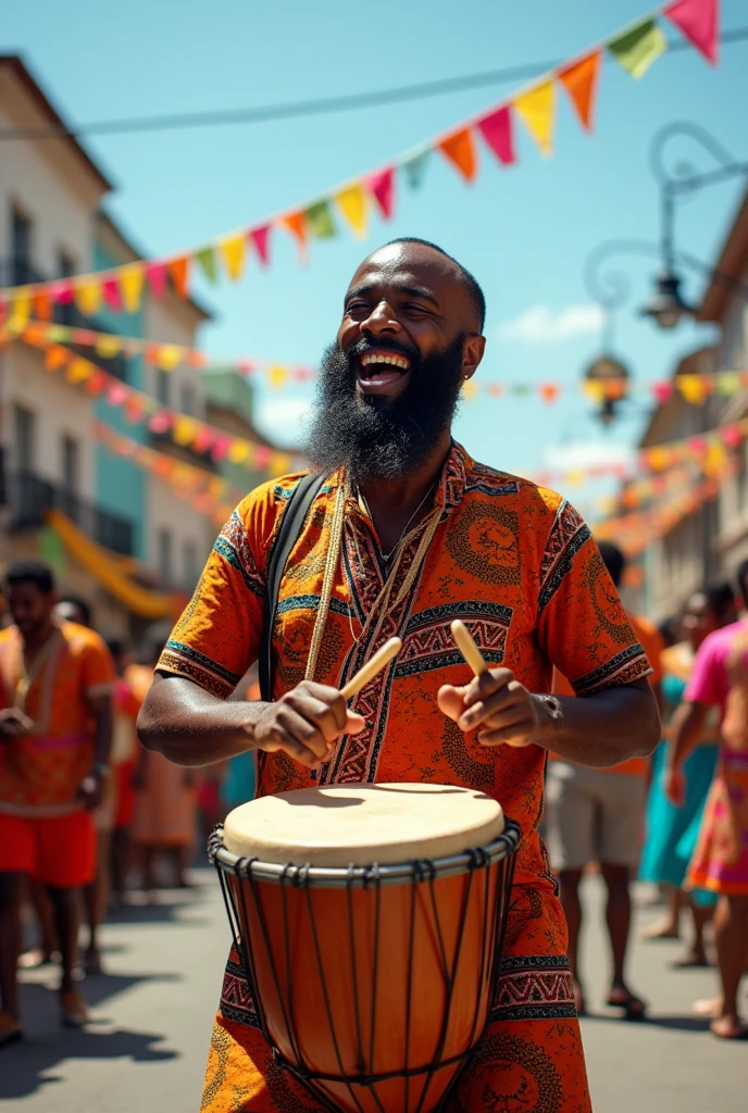 bearded man playing maracatu
