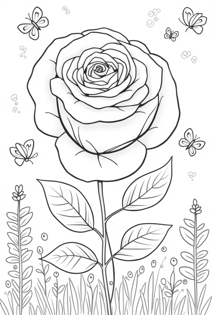 /imagine coloring book for kids,rose flower, cartoon style,