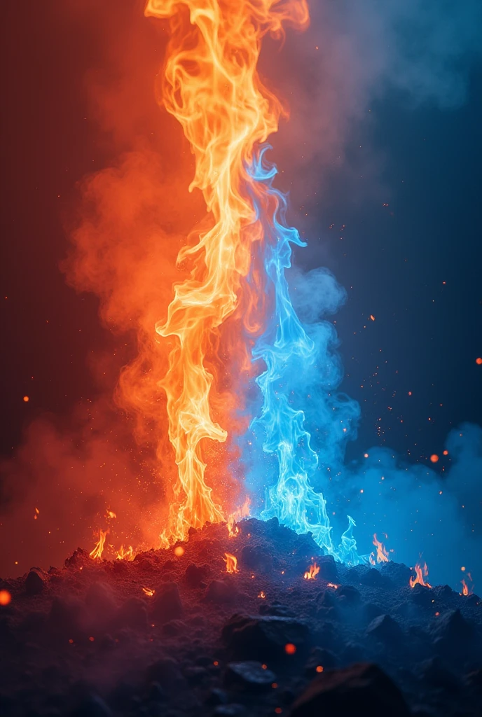 Background of red flames and blue flames