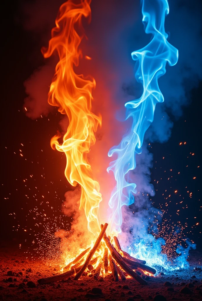 Red flames and blue flames
