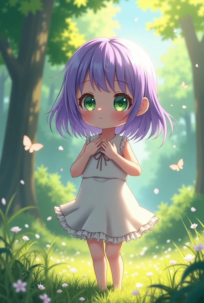 An anime girl becoming naked with a blush.