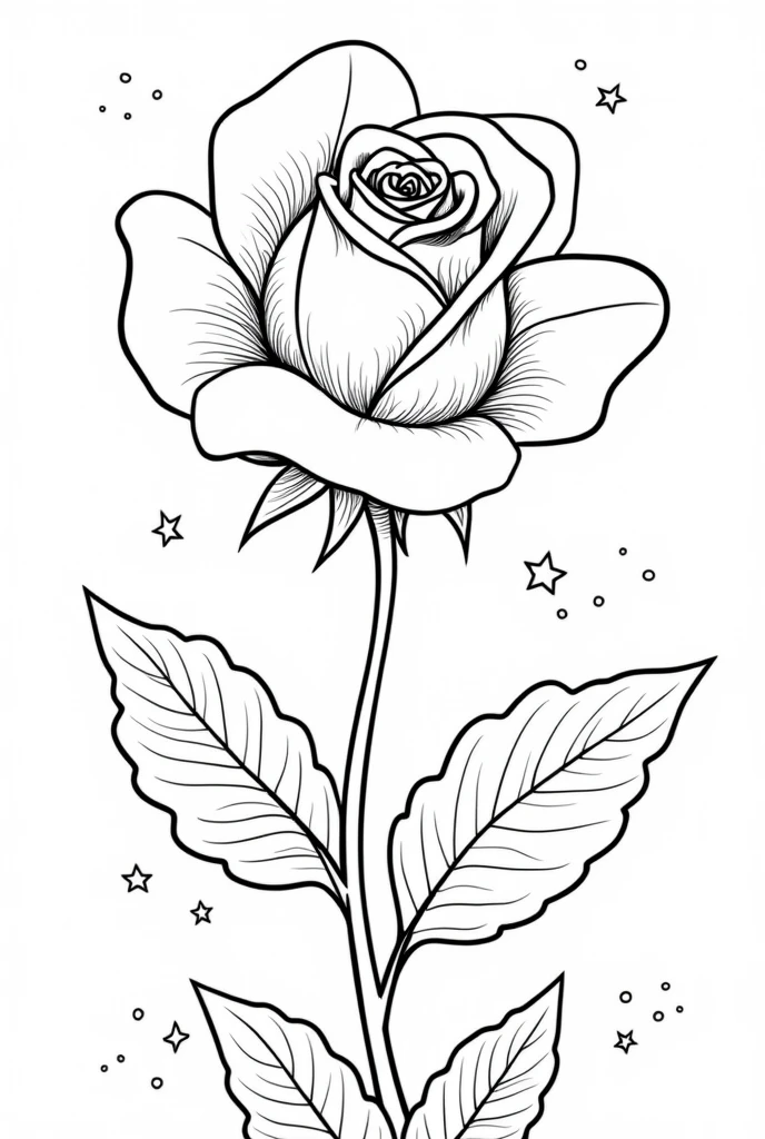 /imagine coloring book for kids,rose flower, thick lines, low detail