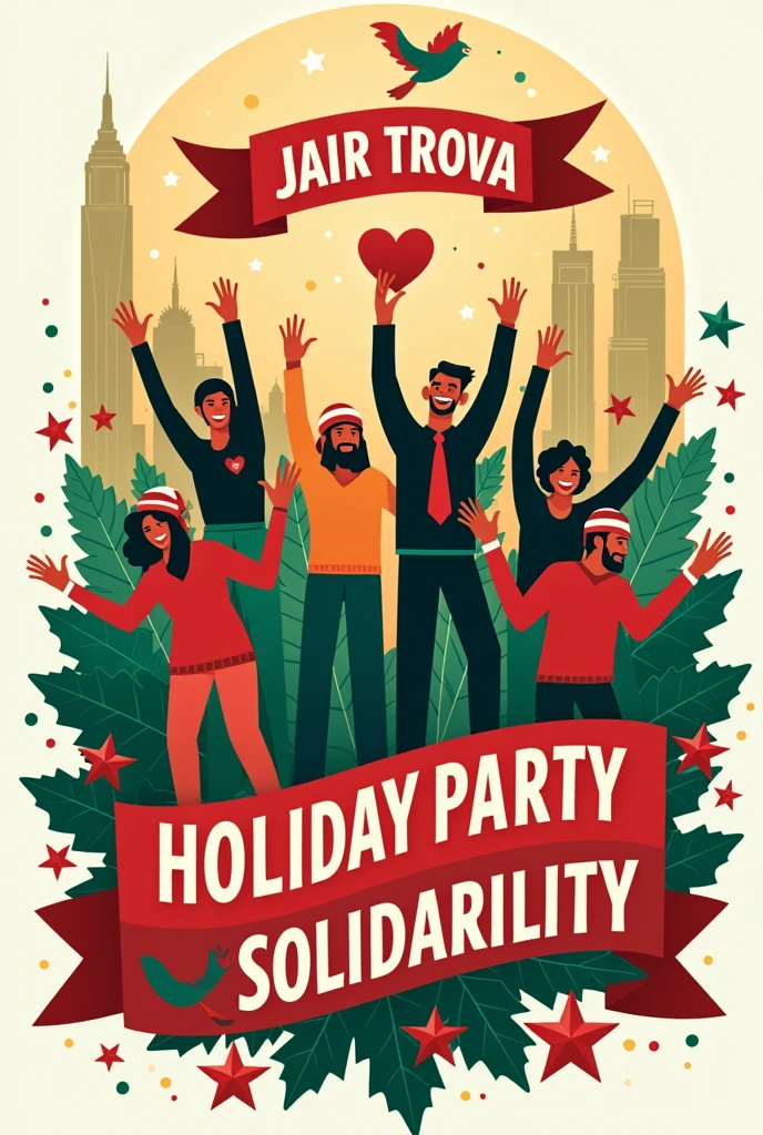 a logo for politics written Jair trova holiday party solidarity