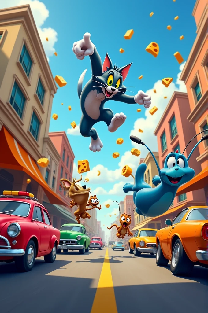 tom and jerry square vs oggy square fighting photo