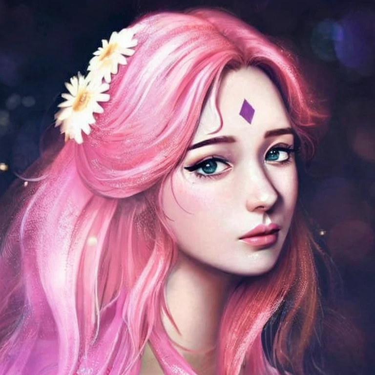 Young, tall woman, slender body, porcelain skin, short pale pink hair, heart-shaped face, wide forehead with a purple rhombus, thin pink eyebrows, large jade green eyes, long eyelashes, buttoned nose, large pink lips , red kimono clothes, black gloves, sword, forest, Sakura Haruno, 3d