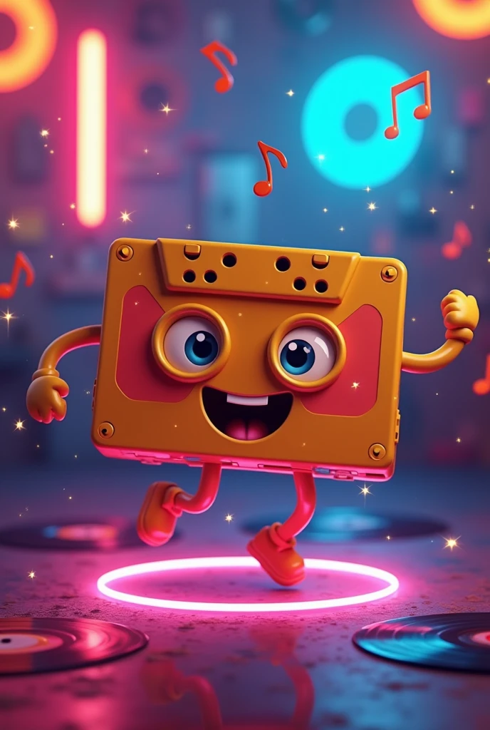 An animated cassette tape, glad