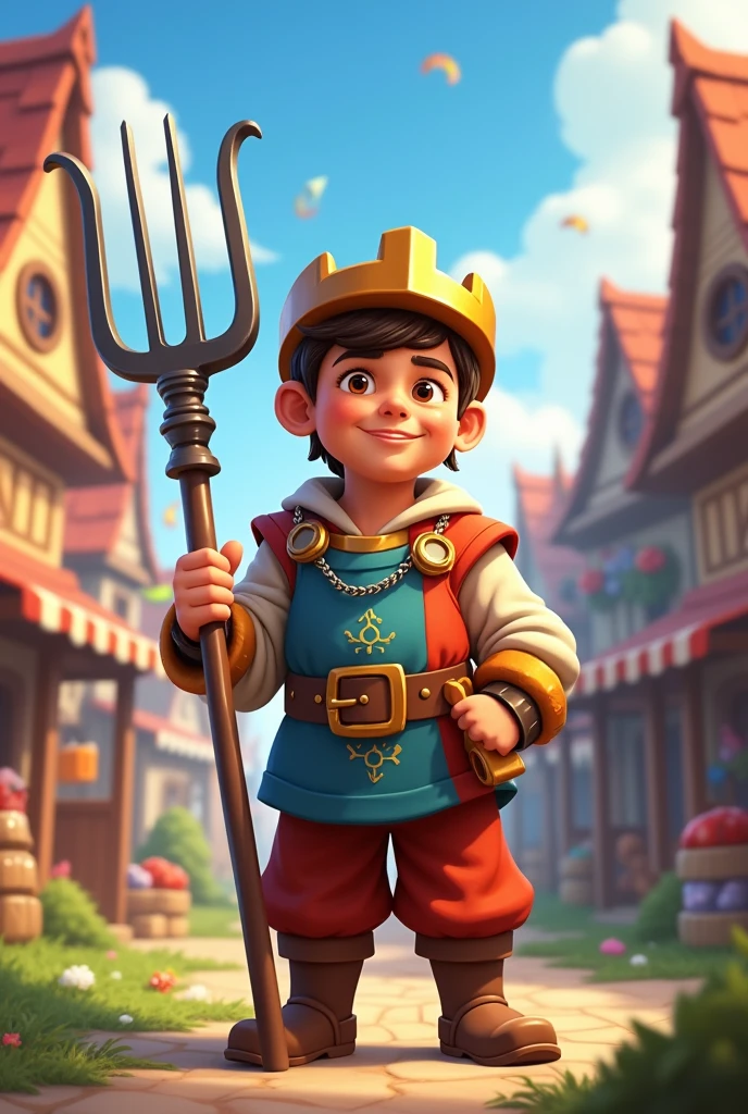 Un paysan au moyen âge mais dans le style de clash royale . Il est jeune, pas de barbe
