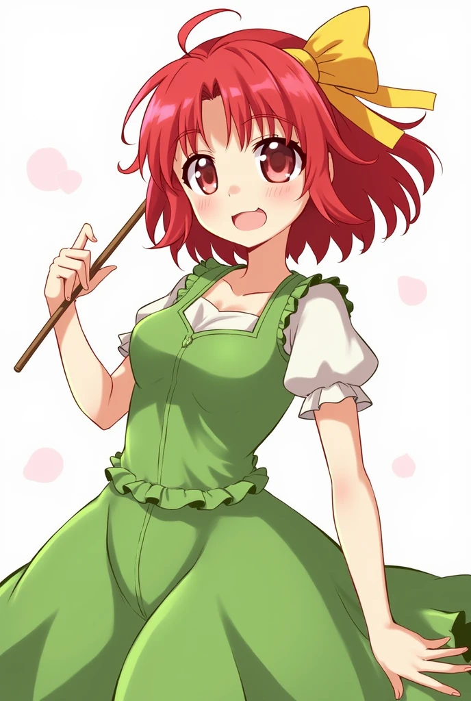 Red Hair Inner white Green frilly clothes Crab stick personification Anime illustration Character portrait