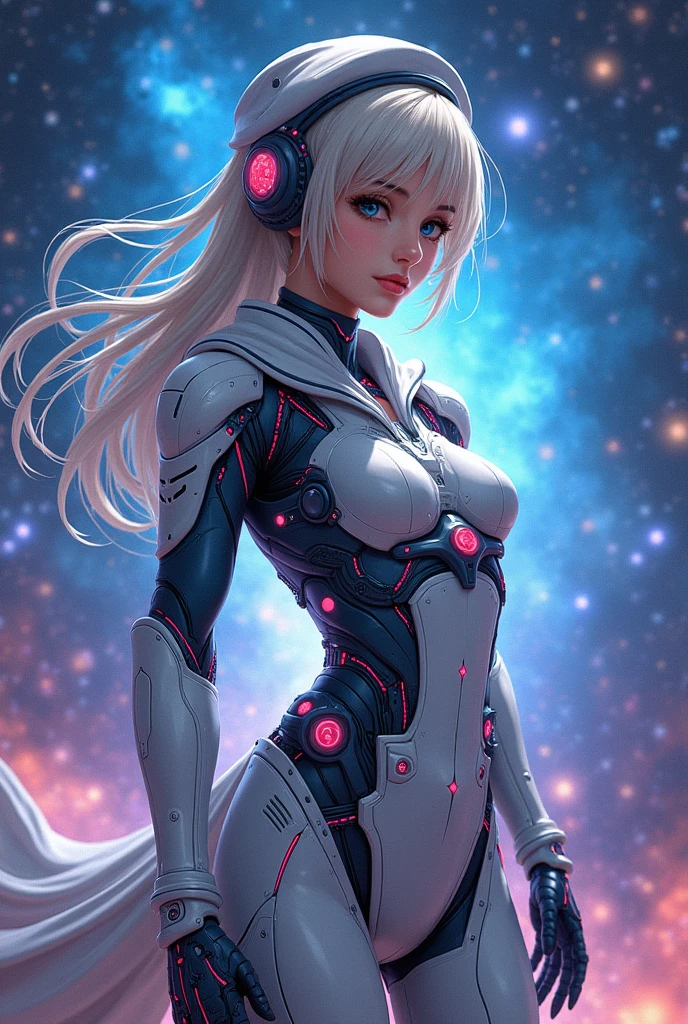 cyborg girl, Mechanical girl, anime style, Female cyborg sailor、cyborg armor、New actress with a resemblance to Audrey Hepburn、space、stylish posing,