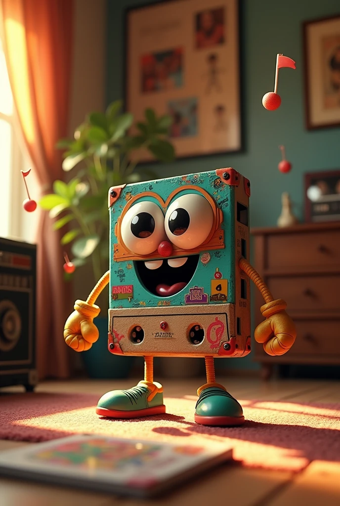 A cassette tape with arms and legs