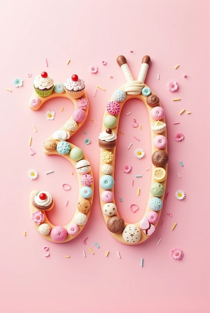 I want a picture with numbers from one to 30 with a pink background and pastry designs. 