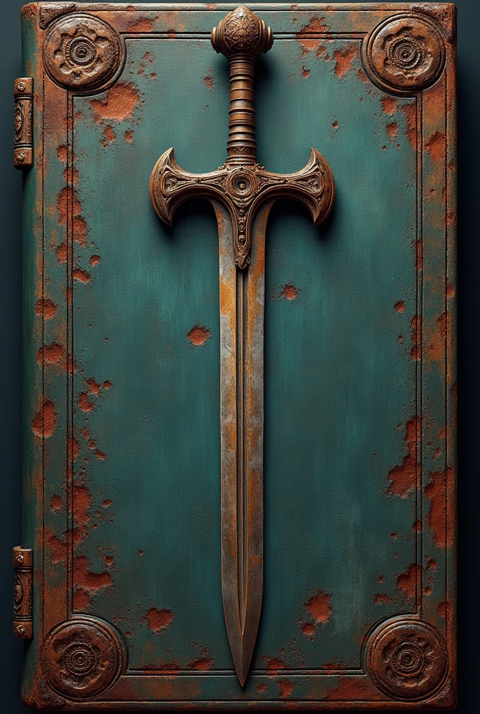 book cover with a long rusty sword