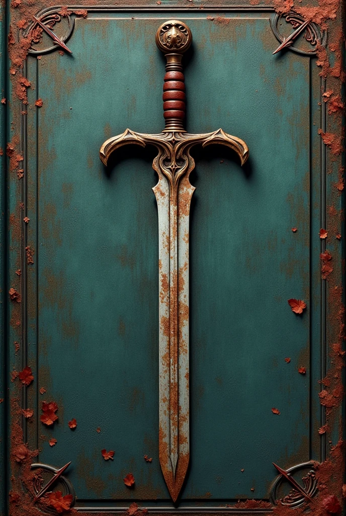 book cover with a long rusty sword