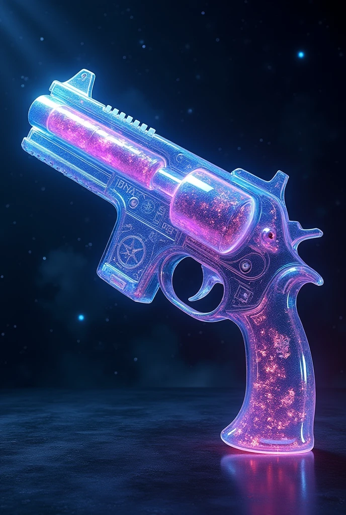 The Astral Inferno P90 is designed with a sleek, otherworldly aesthetic. The body of the weapon is made from Celestium, a rare, shimmering metal with a surface that appears to ripple like liquid under light. The barrel is semi-transparent, revealing swirling plasma energy within, glowing with a mix of deep blue, violet, and white. The weapon’s edges are lined with small, glowing runes that pulse in sync with the plasma inside.