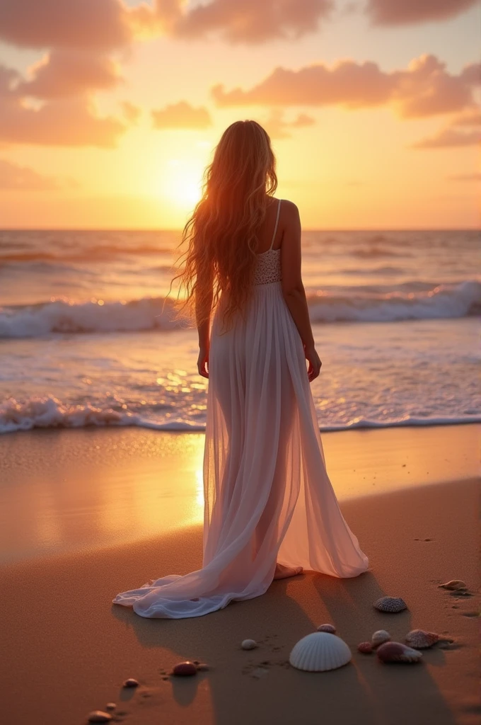 Woman on the beach at sunrise 