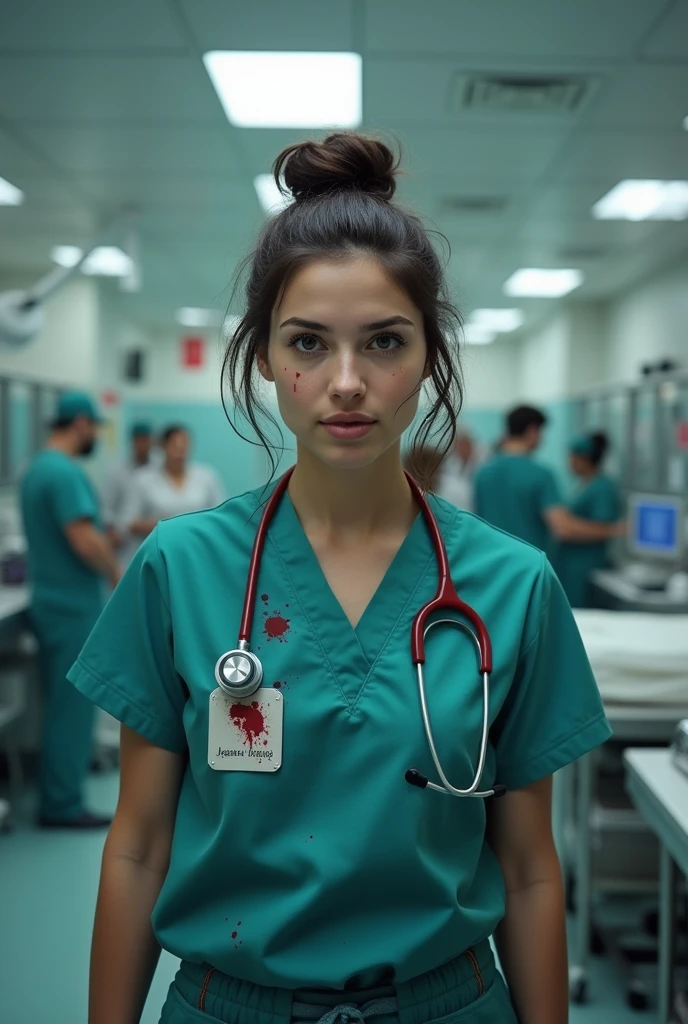 Young Female doctors with blood strains