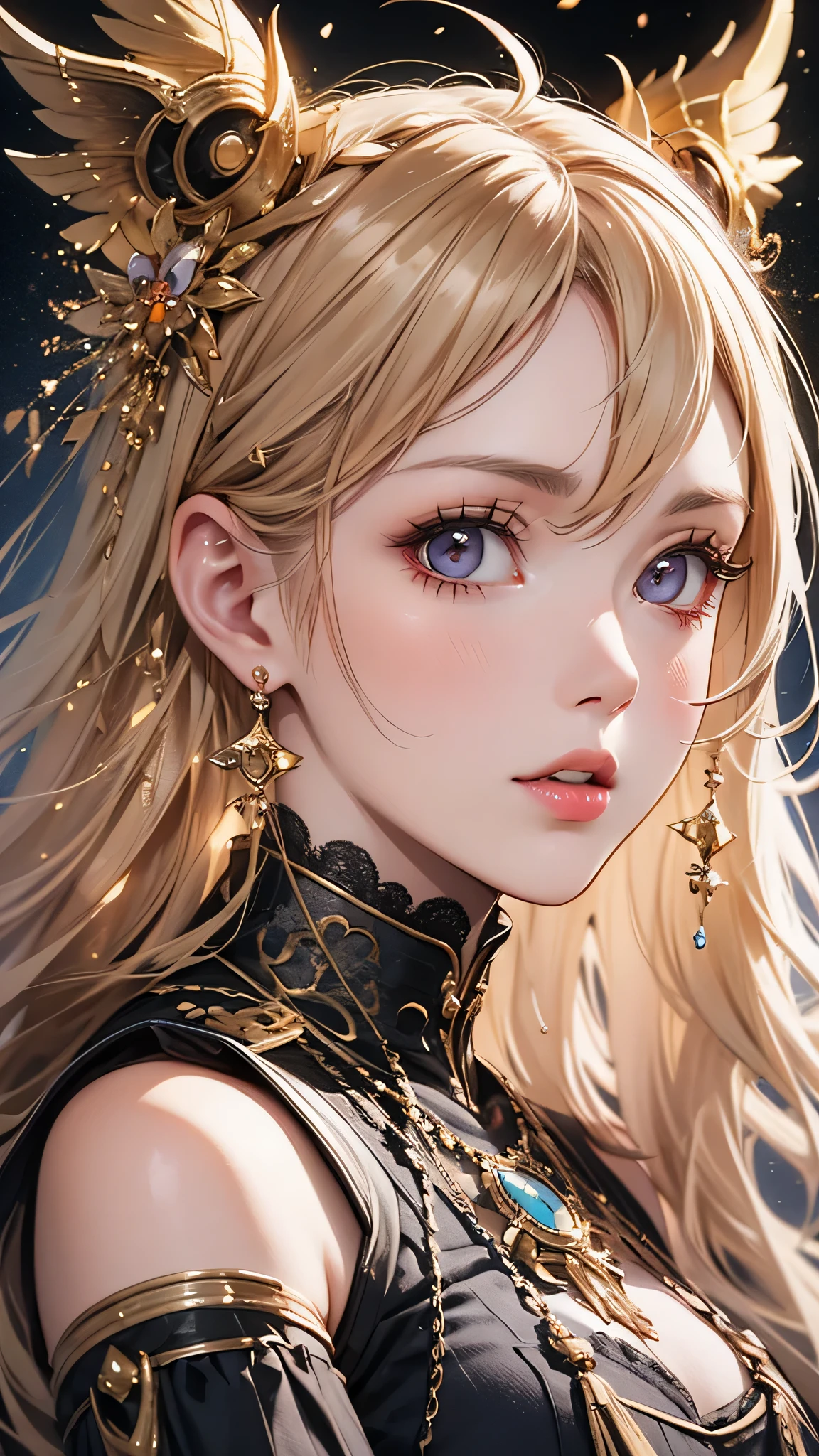 Close-up of a woman with long blonde hair holding a mobile phone, magali villeneuveに触発されて, fantasy art portraits, Fantasy Portrait art, detailed matte Fantasy Portrait, Alice x. open, Fantasy Portrait, epic fantasy art portraits, beautiful fantasy art portraits, magali villeneuve, グラフィックアーティスト magali villeneuve, fantasy genre portrait, Epic fantasy digital art style