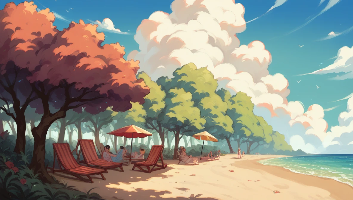 Beautiful crowded beach crowded beautiful cloud Ocean sand trees