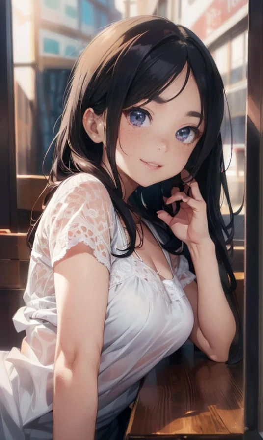 1 woman making a funny facial expression with both hands, beautiful detailed eyes, beautiful detailed lips, extremely detailed eyes and face, long eyelashes, cute freckles, mole under left eye, random pose, full body, kawaii, high quality, 8k, ultra-detailed, hyper realistic, dramatic lighting, vibrant colors, cinematic composition, intricate details, elegant, charming, captivating, alluring, provocative smile, sensuous, masterpiece, Shallow depth of field, Bust Shot, Upper Body,