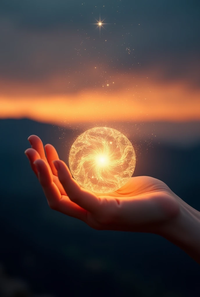 Spread hand with ball of light