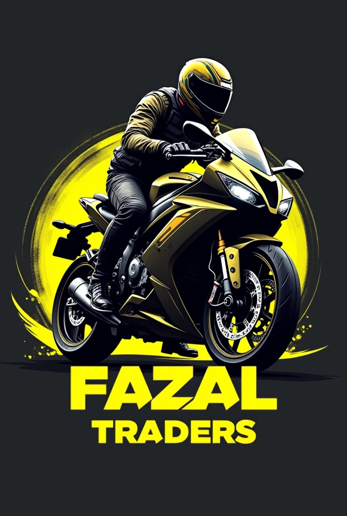 PROMPT
This is a company logo that features the name "FAZAL TRADERS" in a futuristic font and a yellow color. and  motorcycle avtar, The logo also has a stylized controller icon and a logo in the logo. The logo is designed to be attractive and eye-catching, and to appeal to public . I hope you like it.
EDITING