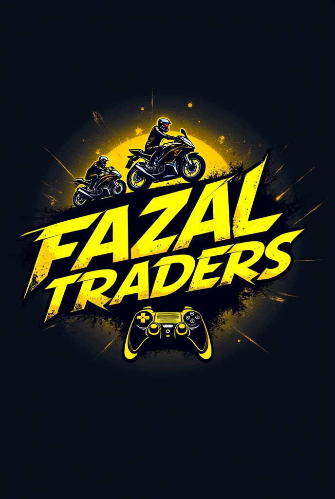 PROMPT
This is a company logo that features the name "FAZAL TRADERS" in a futuristic font and a yellow color. and  motorcycle avtar, The logo also has a stylized controller icon and a logo in the logo. The logo is designed to be attractive and eye-catching, and to appeal to public . I hope you like it.
EDITING