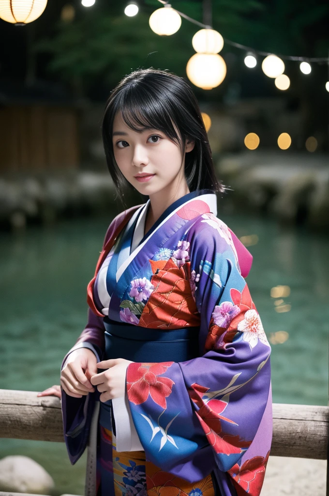 (kimono)、(((Highest quality、masterpiece、Very detailedな画像,Very high resolution))),(Realistic:1.5,RAW shooting,)超Realisticなキャプチャ,Very detailed,Human skin reproduction with 16K resolution、The skin texture is natural、Beautiful Skin、Beautiful colors.、Use natural light and color、1 adult female:24-years-old、Japanese、Beautiful woman、Beautiful black hair、Overall image、Whole body、(chromatic aberration) 、Overview lighting、Natural Shading)、(Kyoto、at night、Outdoor lighting)、(It&#39;s snowing:1.2)、(Hair swaying in the wind:1.2)、(Reflective Snow:1.2)