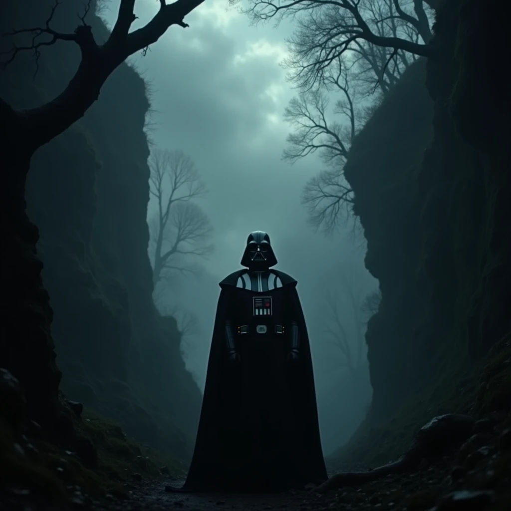 dark vader dvd screengrab, from 1982, dark fantasy film « excalibur » dans le cadre le plus déprimant et shadowy, shadowy, d'another world,