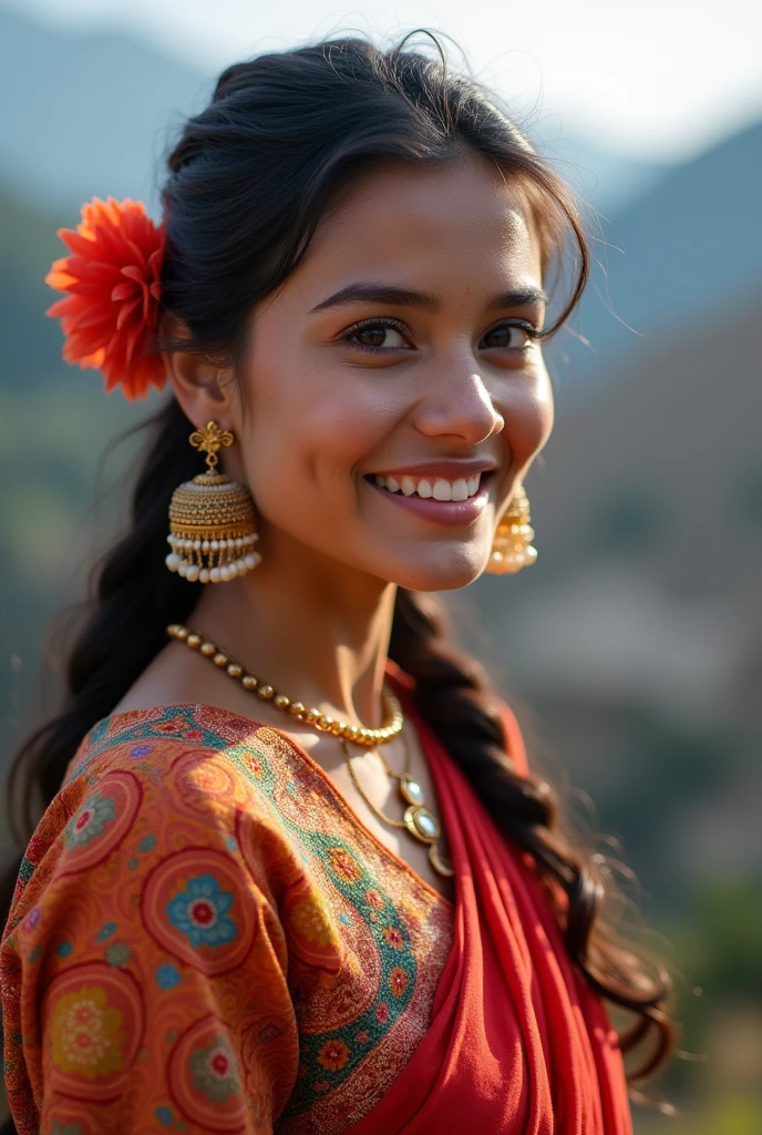 create an ai influencer named "AI Bhauju", who is a Nepali ai influencer. she should be of nepali ethnicity and mix of mongolid and aryan