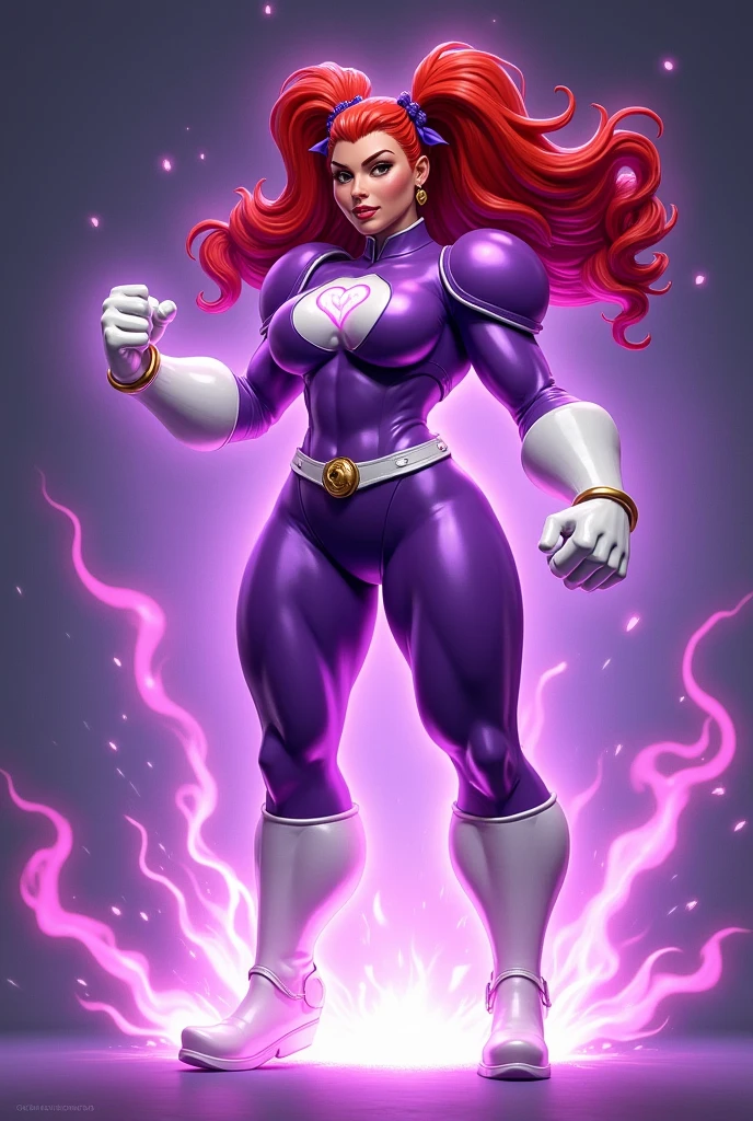 Rhea Jones, Lodestone from doom patrol, (spritesheet 4 frames of a punch:1.6), (busty and voluptuous body) , (red 2 pony tail long hair:1.4), (huge breast:1.6), wearing a purple costume, big white in the chest and stomach, with white belt, white glowes, white boots, (screenshot of a beat em up videogame), (she's surrounded by a purple energy:1.5), (3d style:1.4)