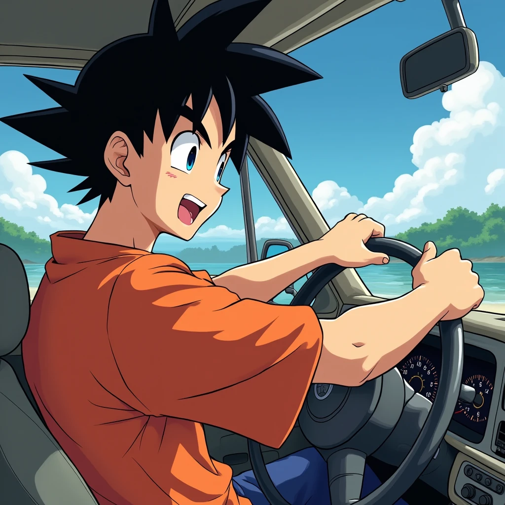 songoku driving the car